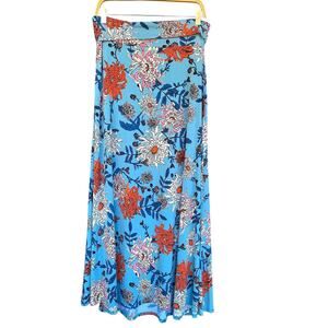 LuLaRoe Skirt Womens Medium Blue Floral Maxi Stretch Soft Pull On Comfortable